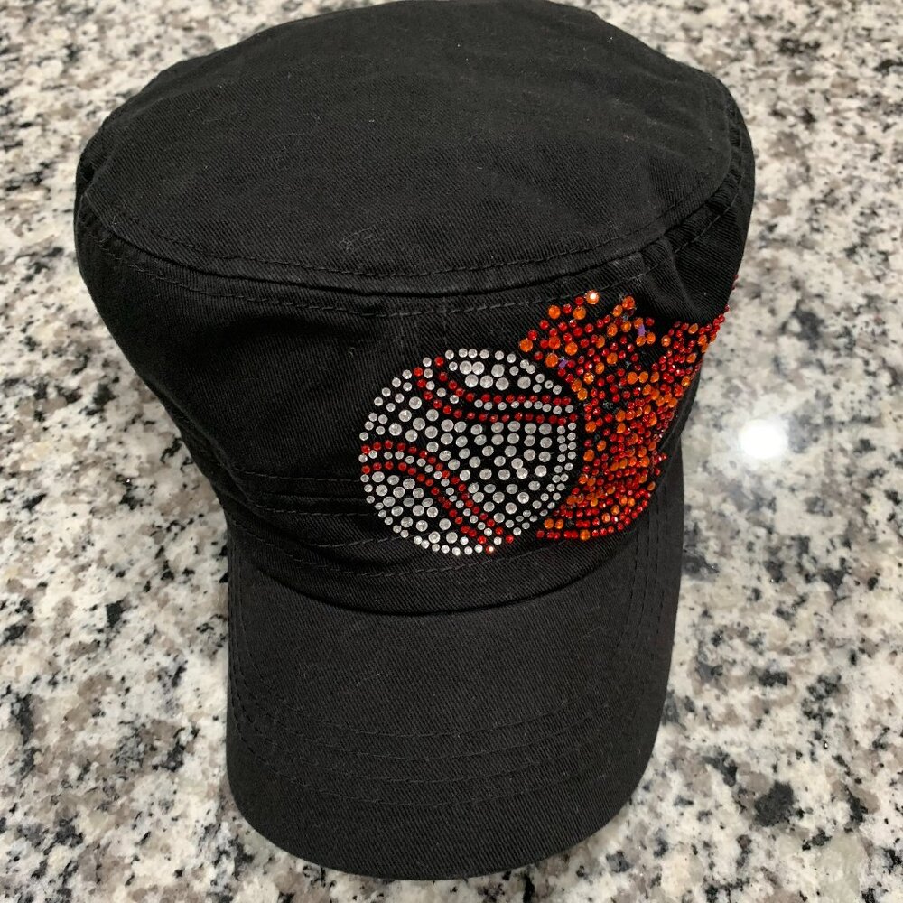 Ladies Black Cap with Baseball Beaded Design